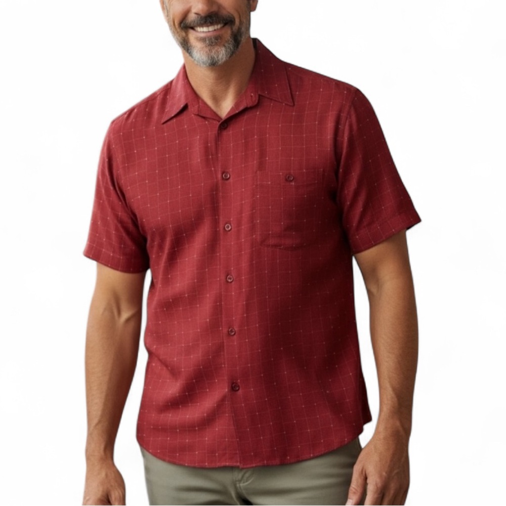 Men's CheReskin Red Short Sleeve Button Down Shirt Size M